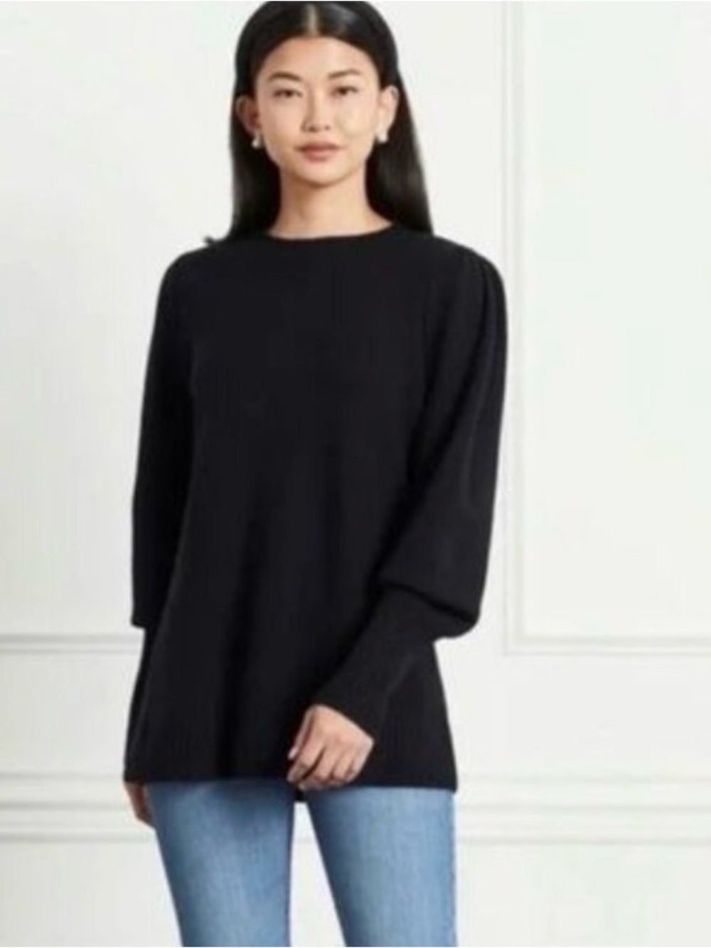 Hill House Home The Sylvie Merino Wool Puff Sleeve Sweater Black XS